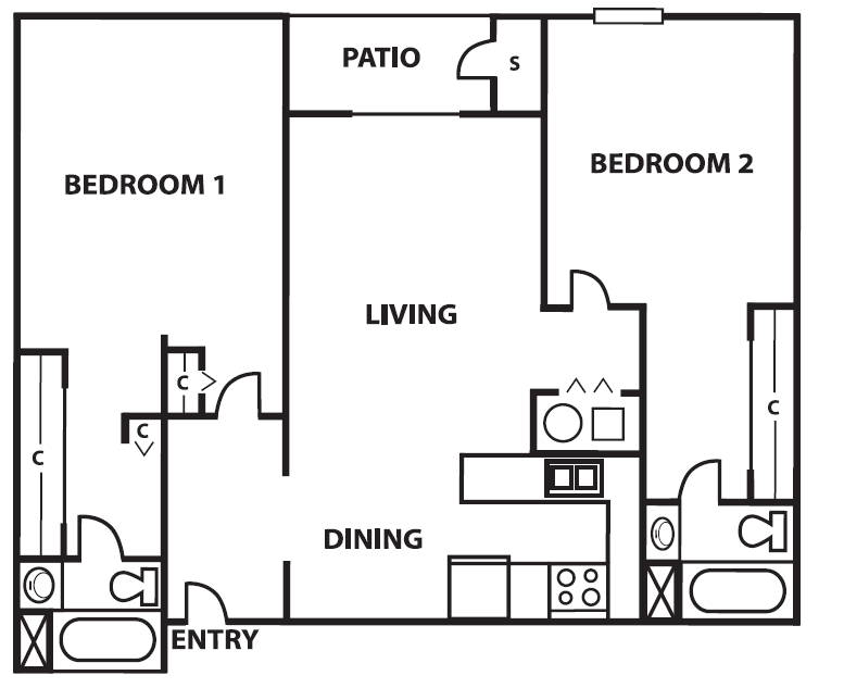 2 bedroom 2 bathroom floor plan at Cinco Del Cielo Apartments in Albuquerque, NM